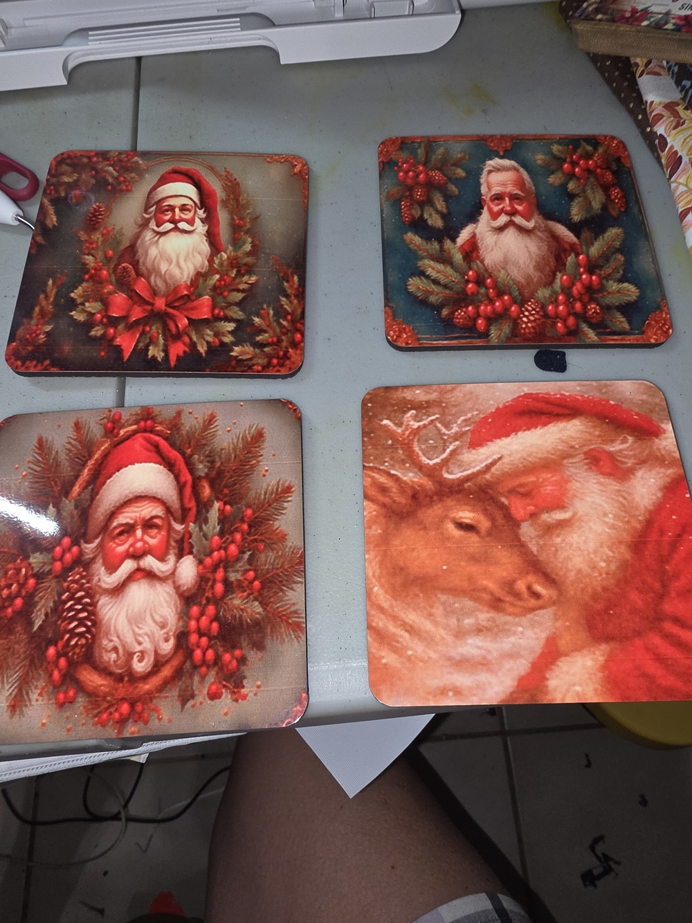Festive Santa Coaster Set in Red - Holiday Table Accents